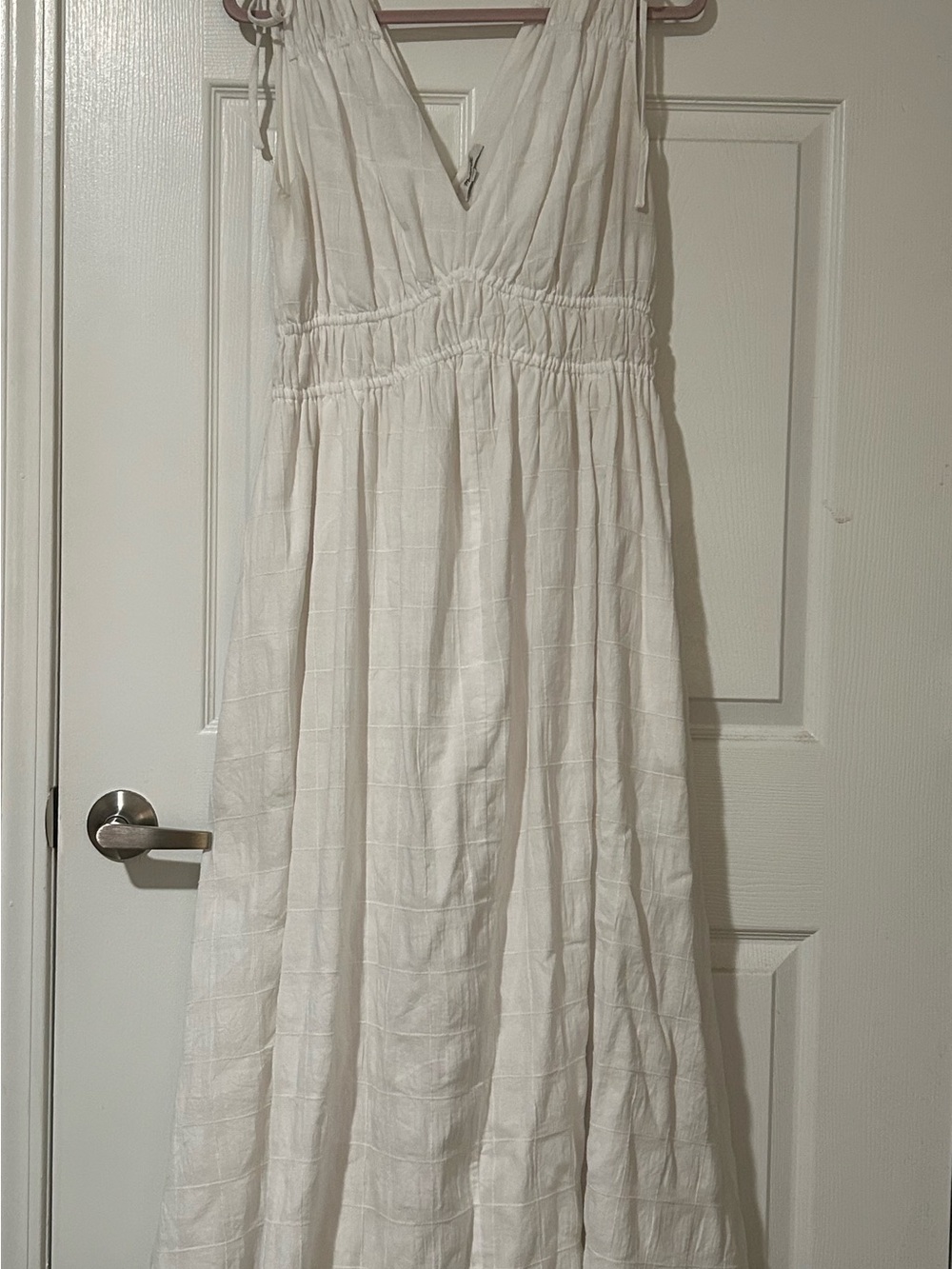 Madewell White V-Neck Maxi Dress with Smocked Waist